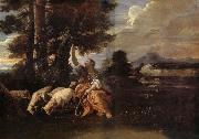 MOLA, Pier Francesco Herminie gardant ses troupeaux grave sur un arbre le nom de Tancrede oil on canvas